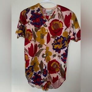 Vintage Floral Padded Shoulder Button Top